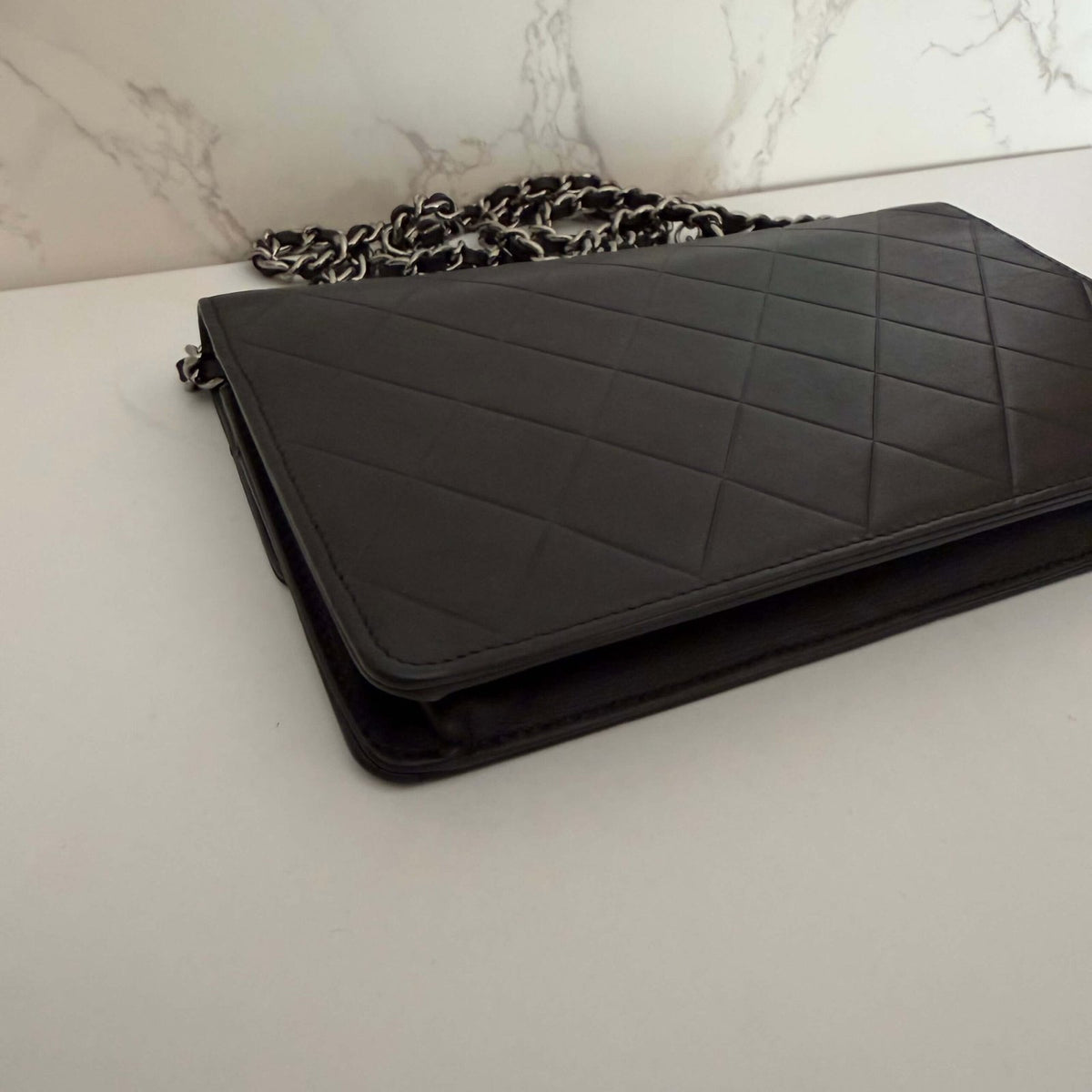 Chanel Black Quilted Lambskin Embossed LAX Wallet On Chain back