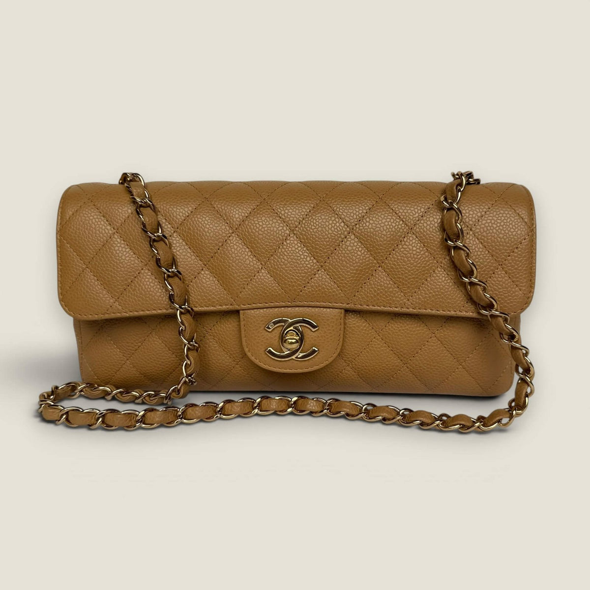 Chanel East West flap beige caviar 24k gold-plated hardware