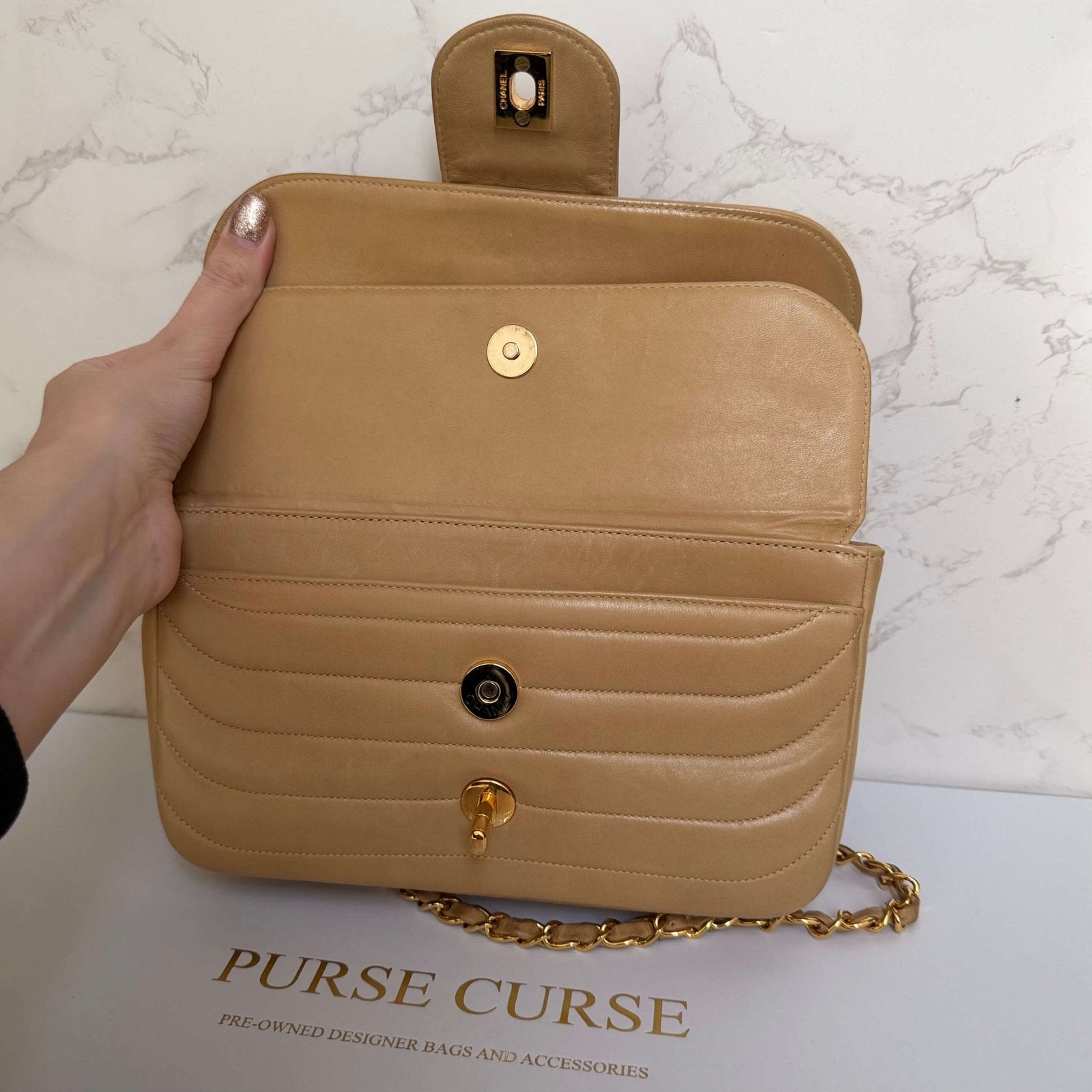 Chanel beige lambskin shoulder bag