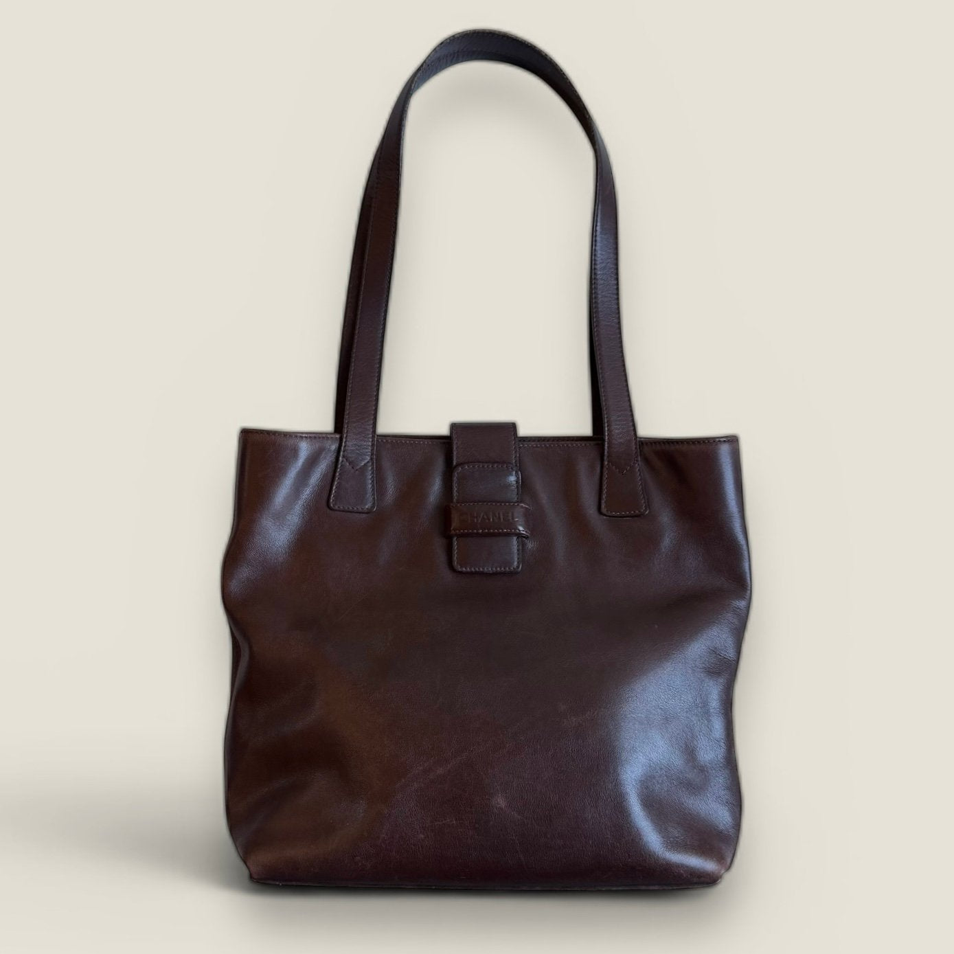 Chanel brown lambskin bag without hardware