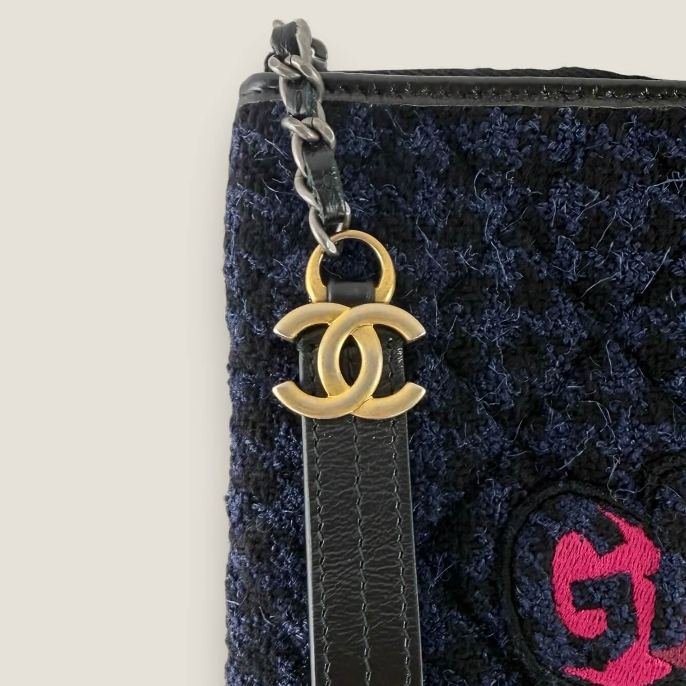 Chanel clutch silver gold hardware