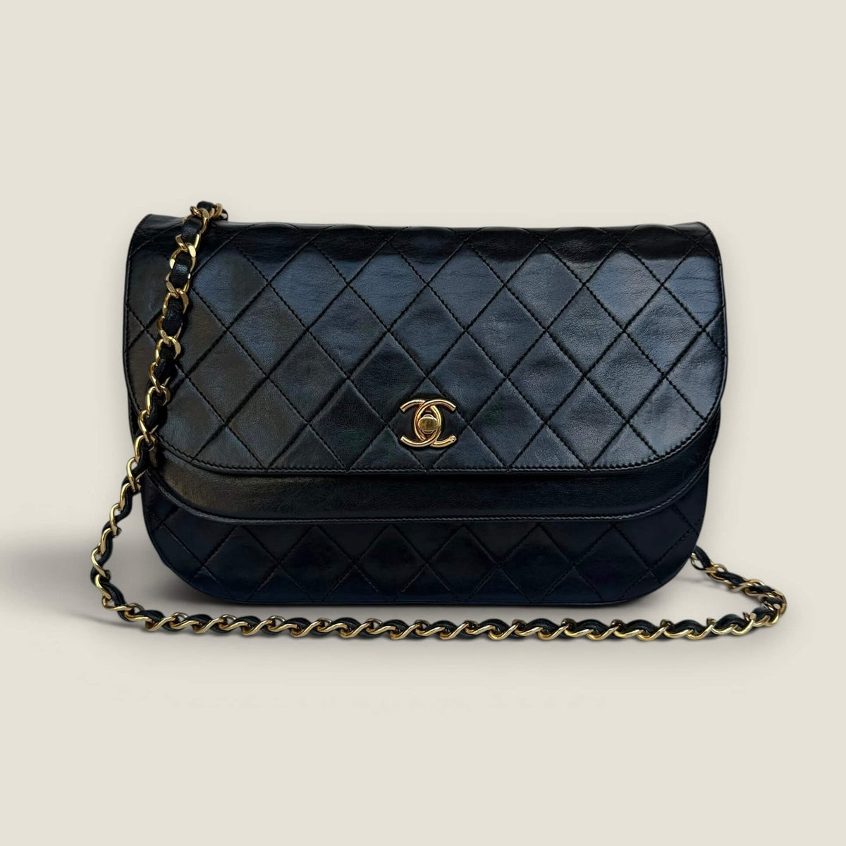 Chanel half moon double flap in black lambskin