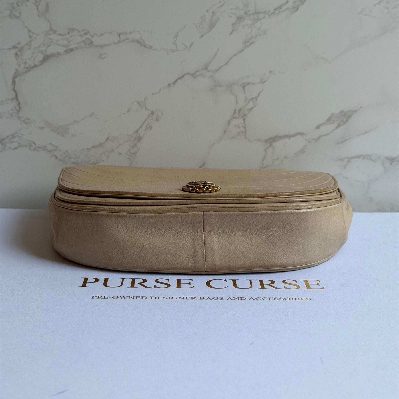 Chanel half-moon single flap bag beige