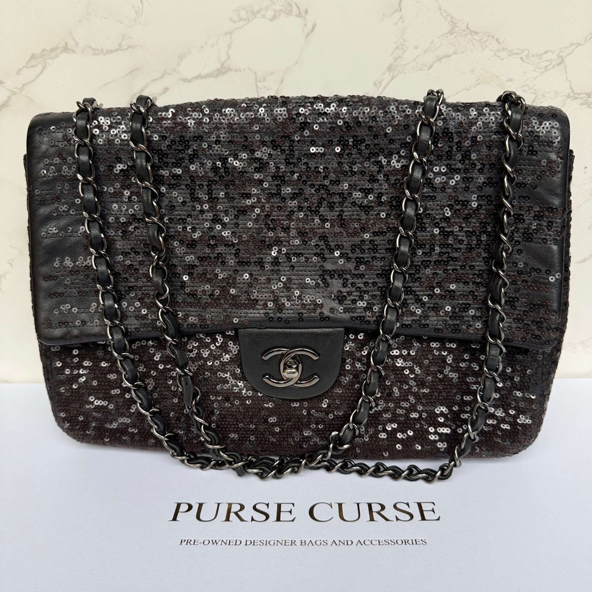 Chanel jumbo sequined moonlight on water flap