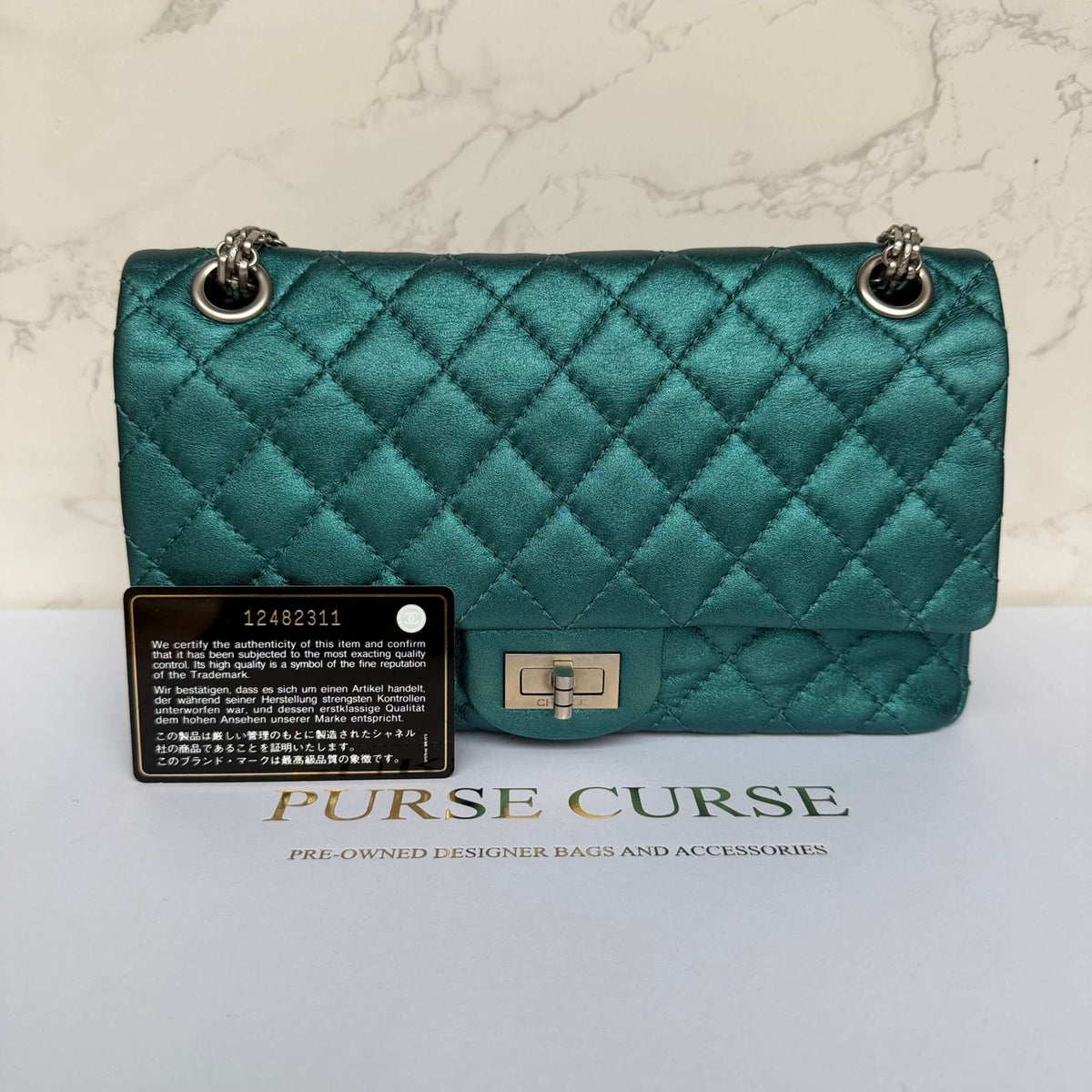 Chanel metallic blauwe schoudertas