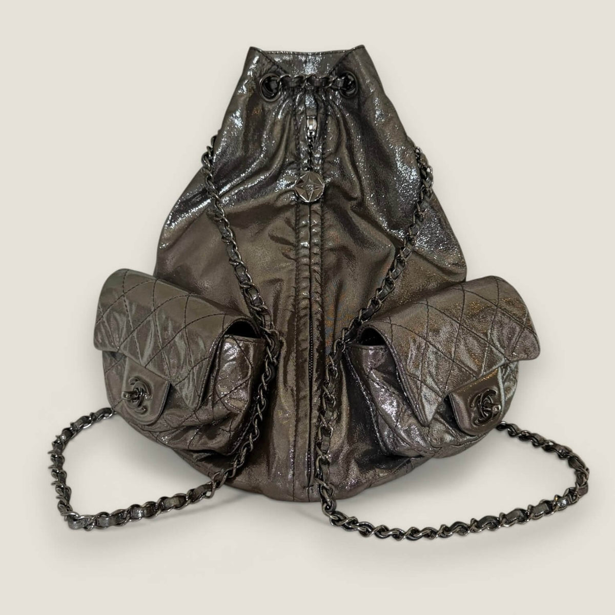 Chanel mini backpack metallic silver<br>