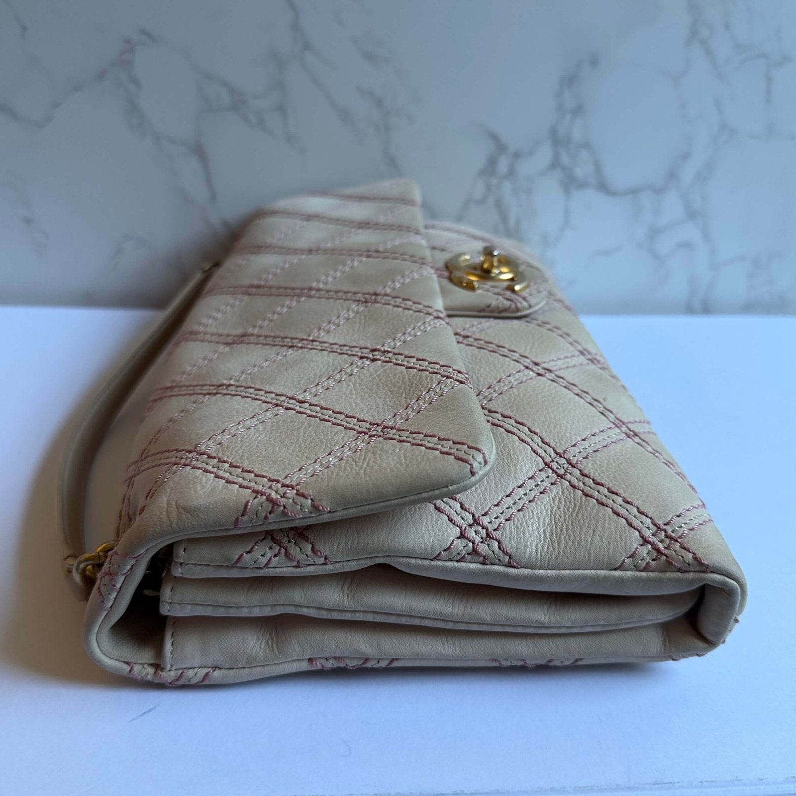Chanel quilted calfskin jumbo bag beige