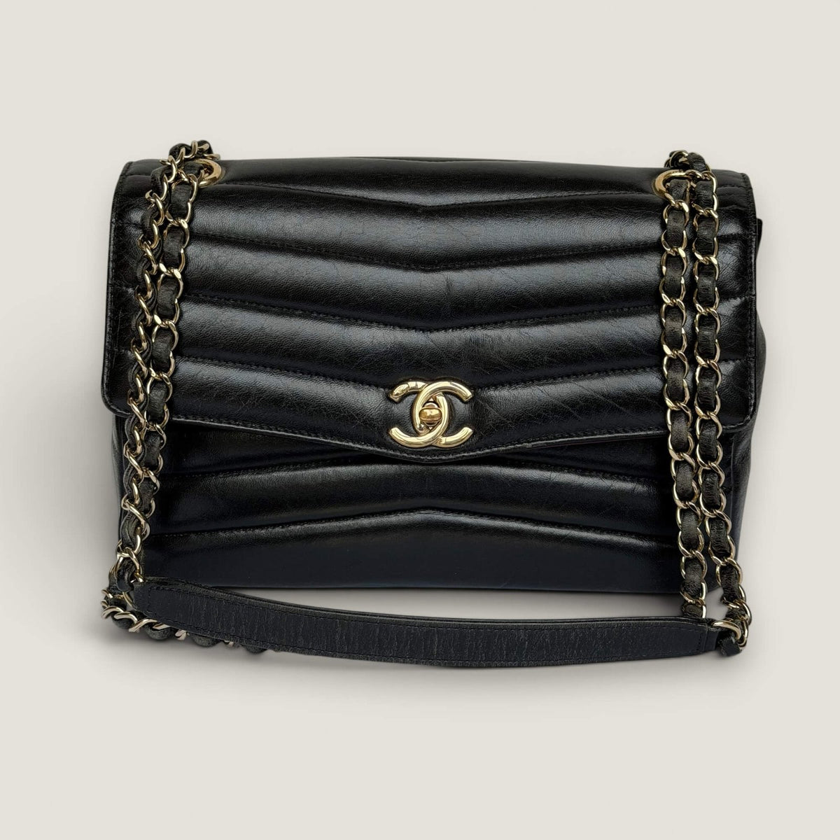 Chanel reversed chevron flap bag