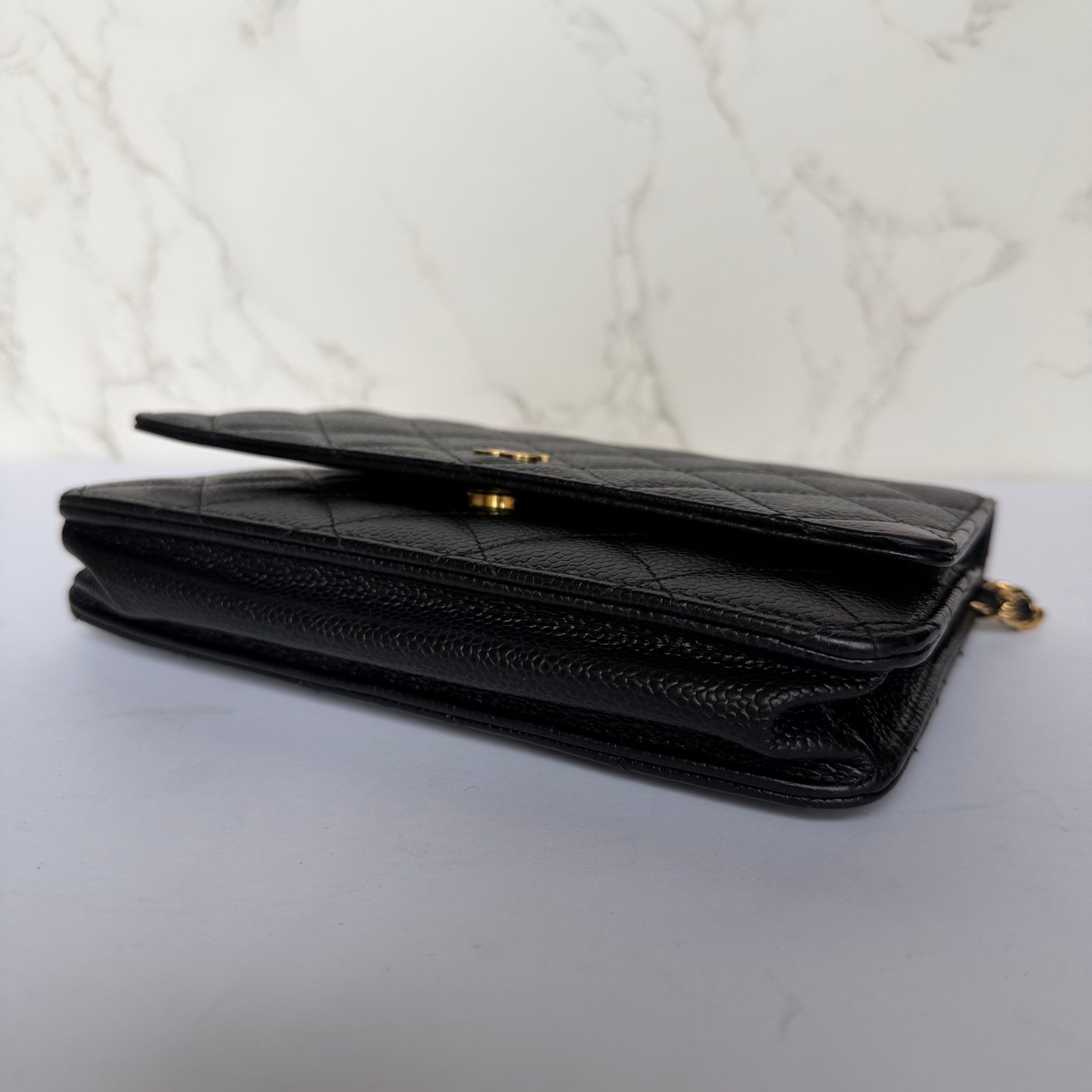 Chanel black caviar wallet on chain