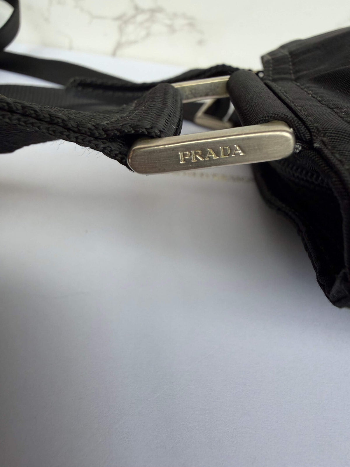 Detail hardware mini Prada shoulder bag nylon black