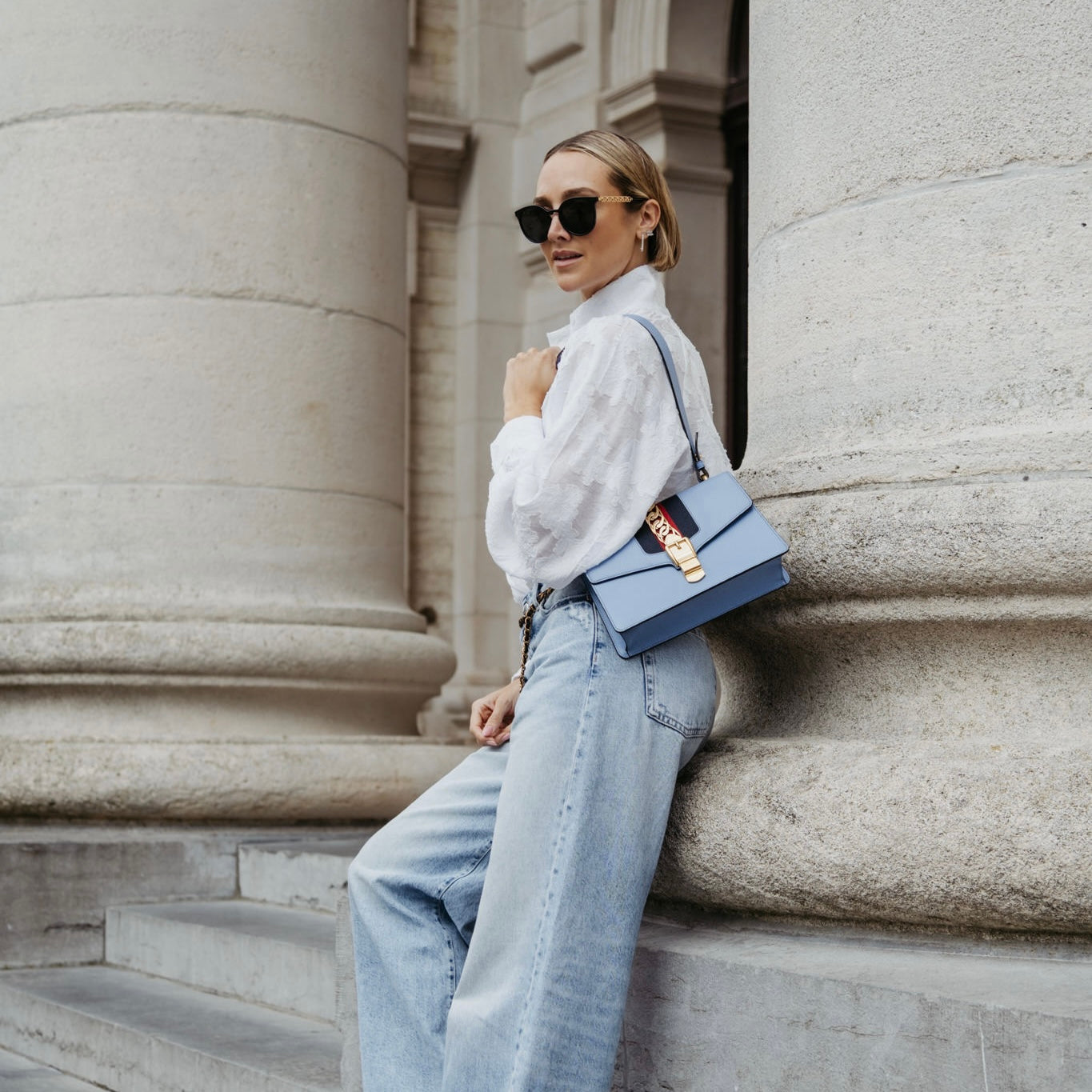 Gucci small Sylvie blue leather lifestyle photo