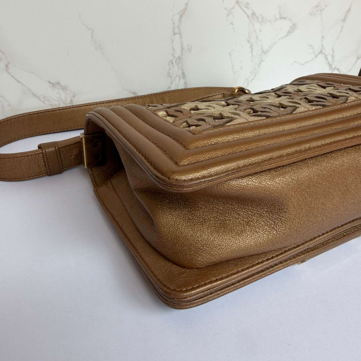 Corners Chanel Gold Leather CC Cutout Medium Boy Flap Bag