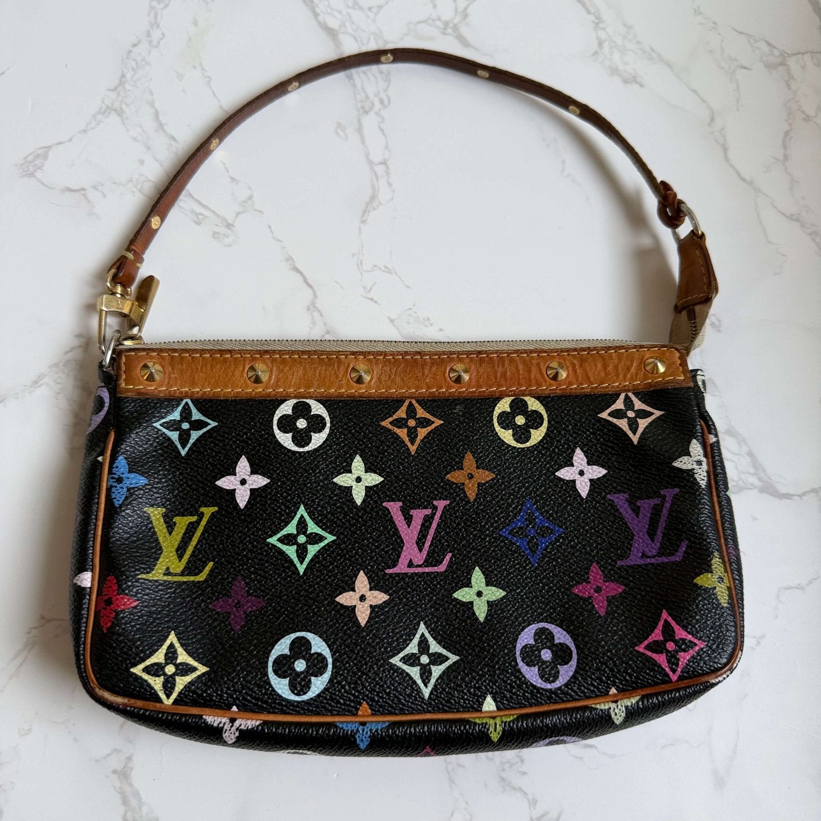Louis Vuitton Takashi Murakami multicolor pocket square accessories black vintage