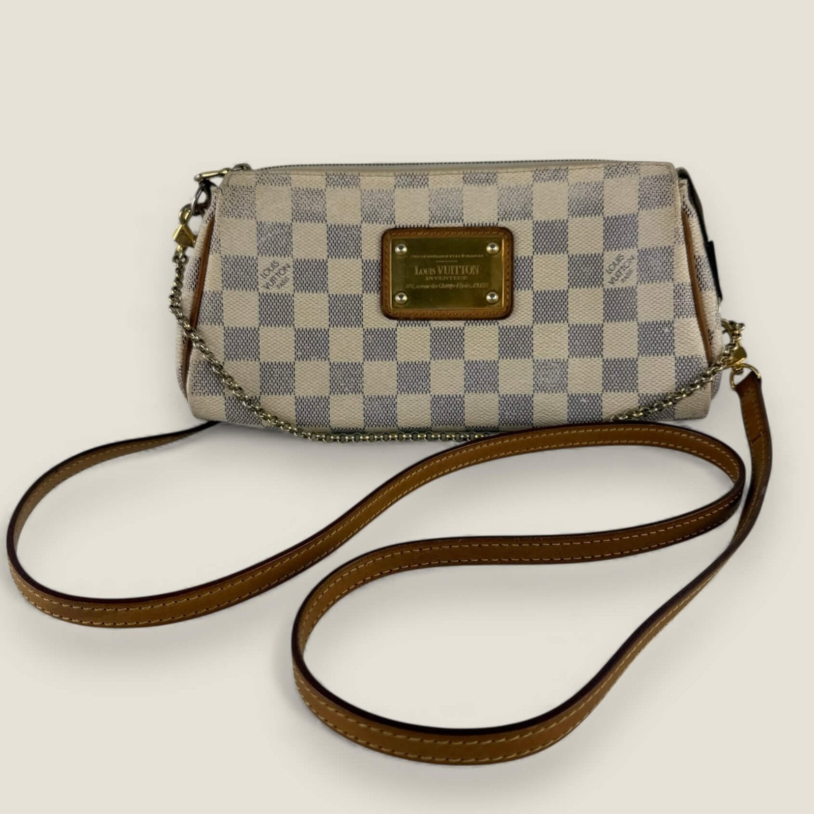 Louis Vuitton eva damier azur blue white canvas