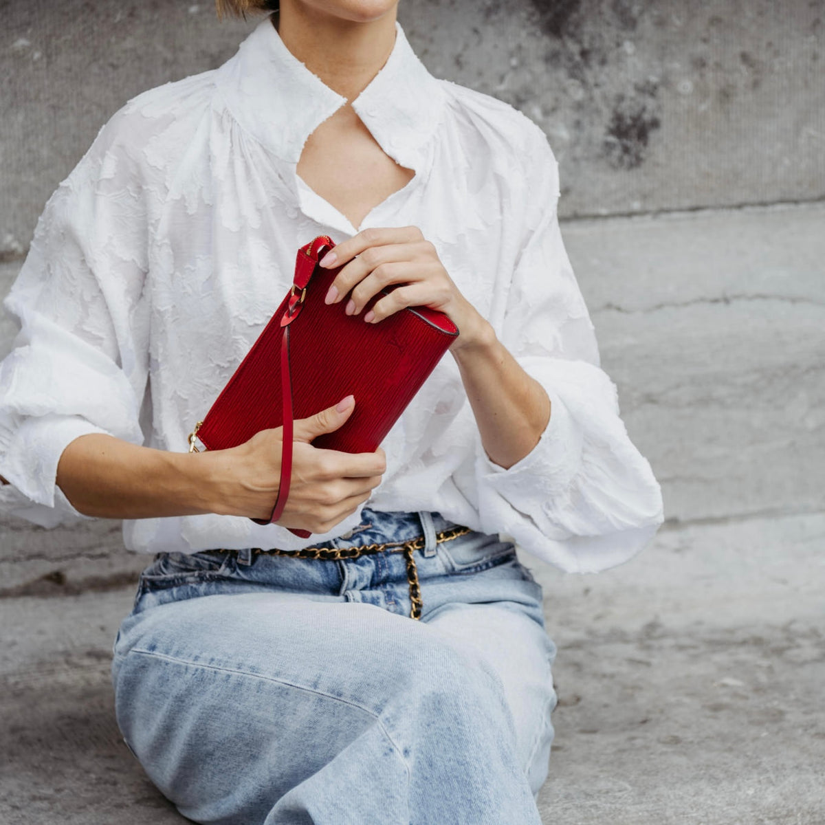 Louis Vuitton pochette accessories clutch red epi leather