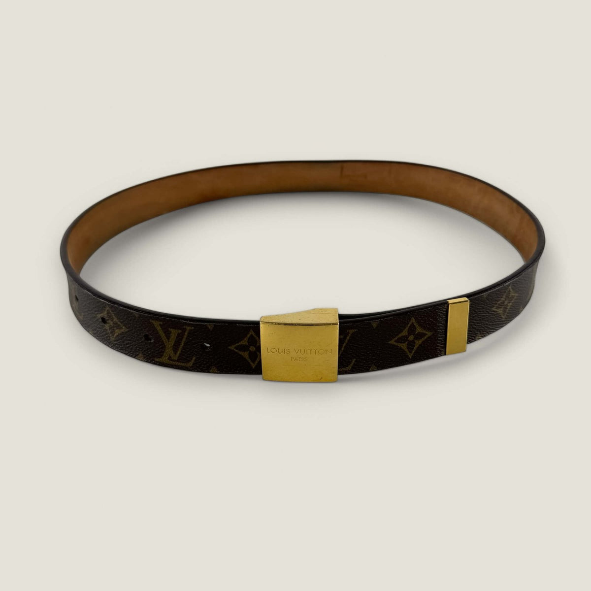 Original Louis Vuitton belt monogram canvas leather gold hardware