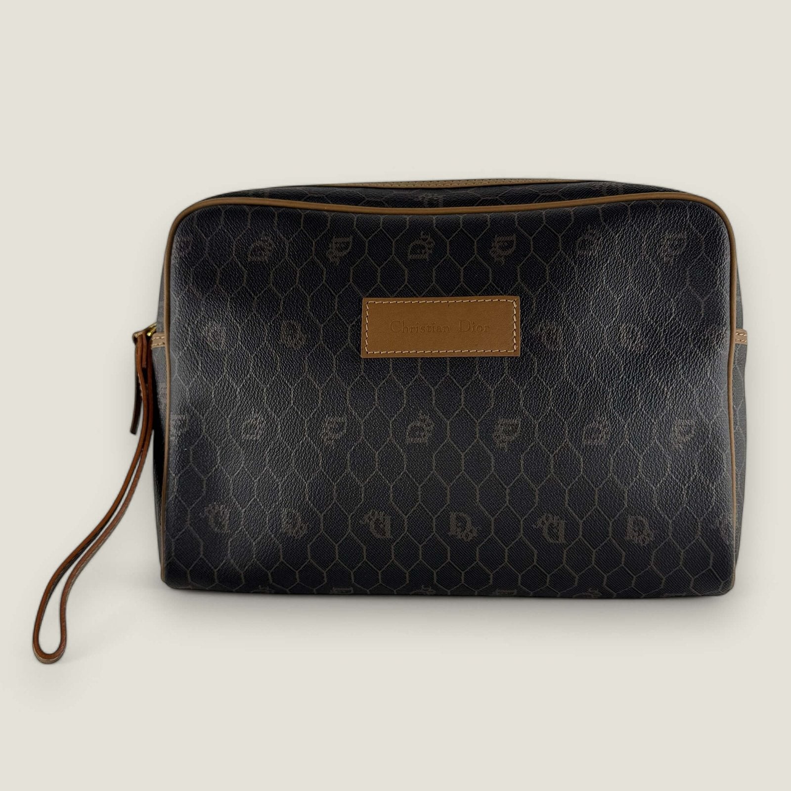 Pre-owned Christian Dior honeycomb coated canvas monogram toiletry bag: clutch