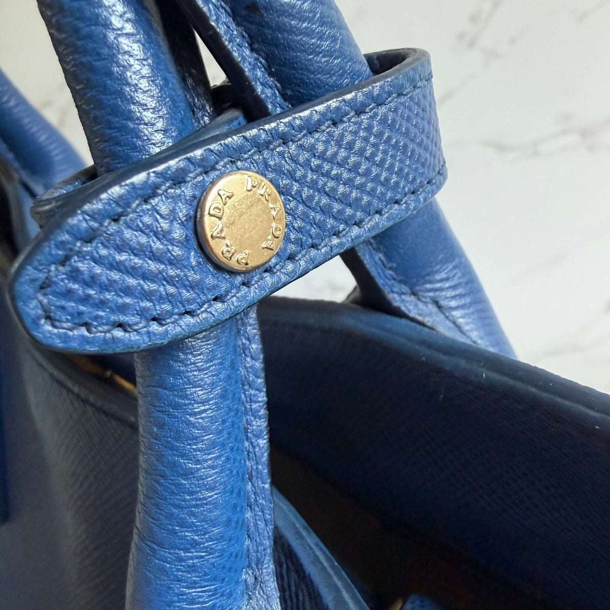 Stylish Prada saffiano cuir blue bag