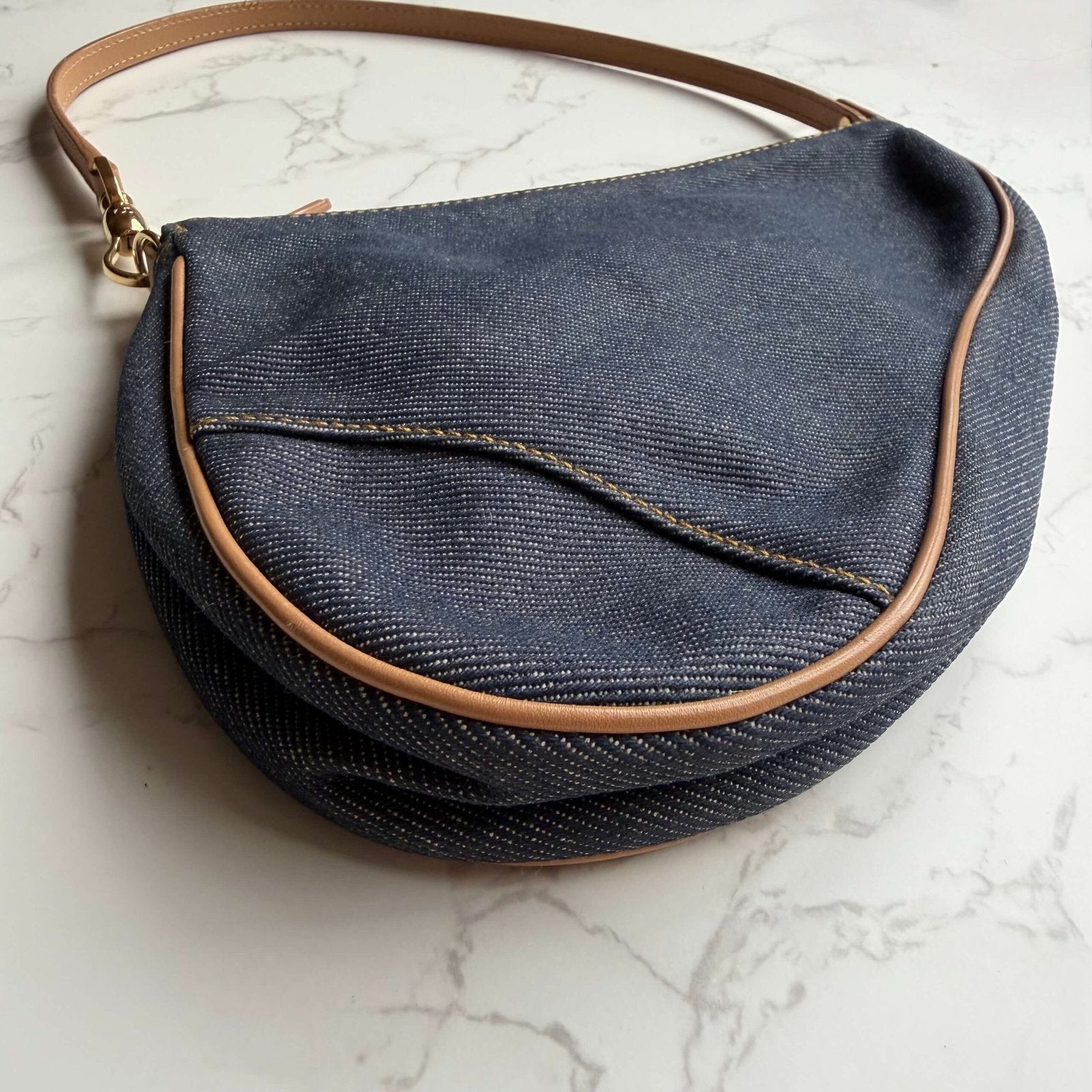 pre-owned Christian Dior denim saddle pochette