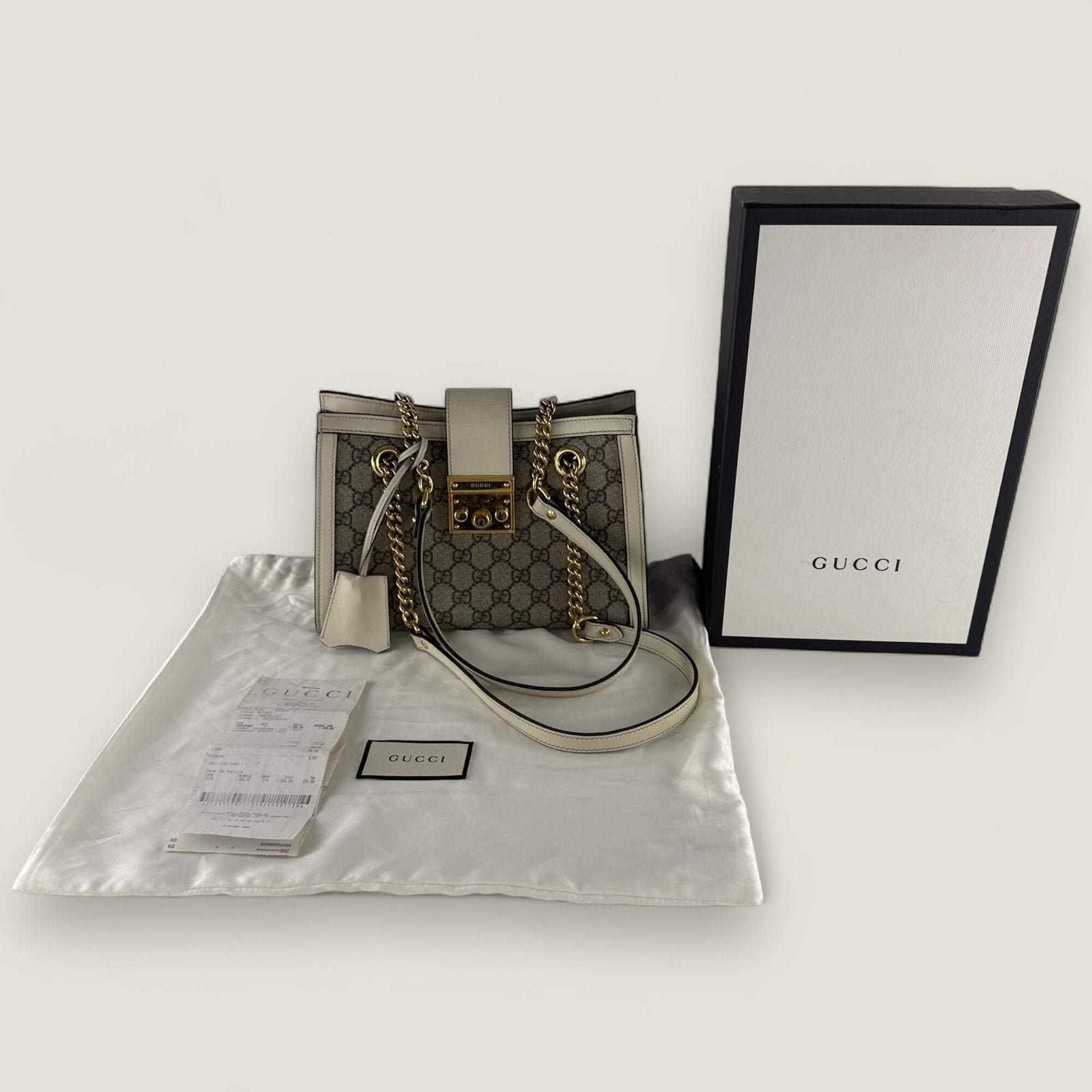 pre-owned Gucci padlock tote small full set