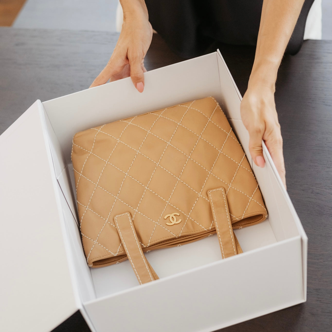 Pre-owned Chanel wild stitch beige tote