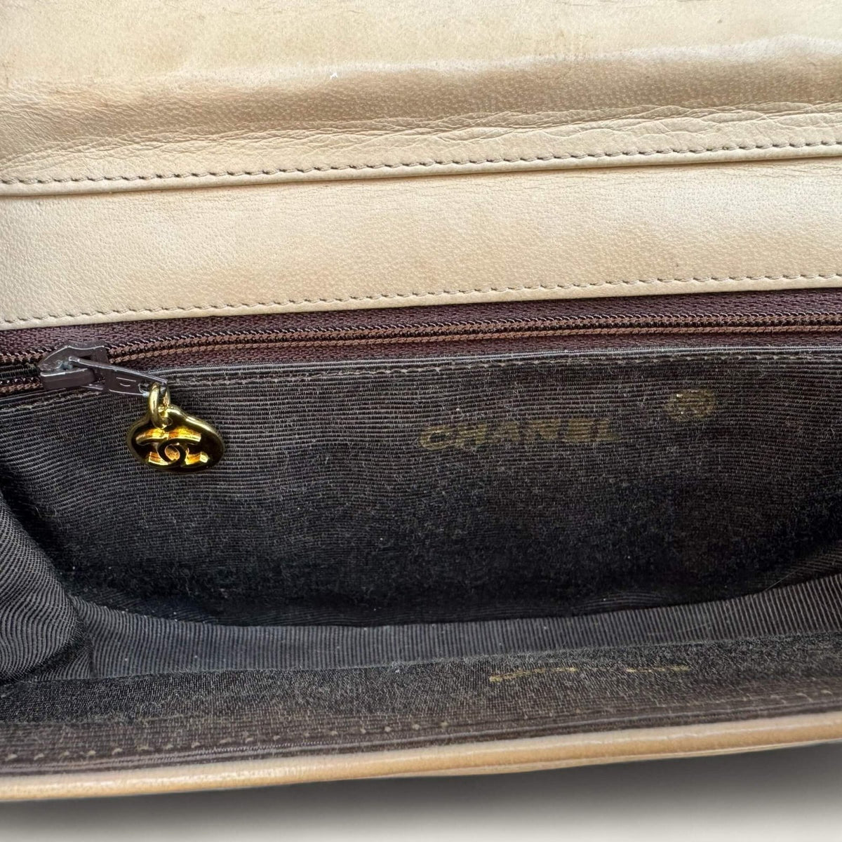 Vintage Chanel half moon flap bag in beige