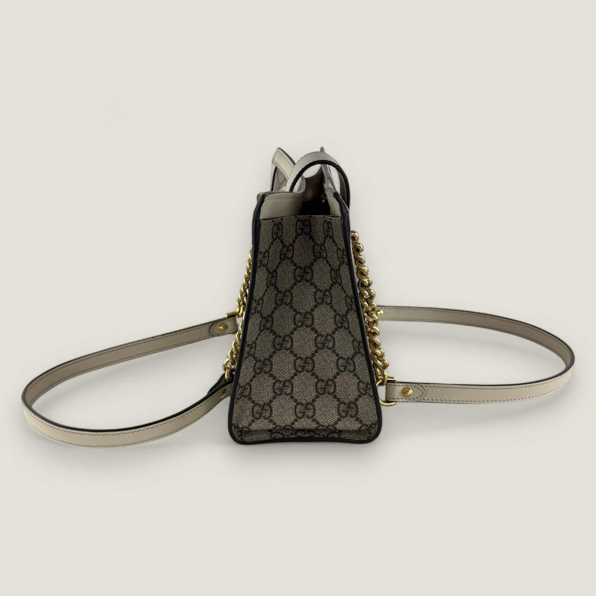 Side view Gucci padlock tote small white