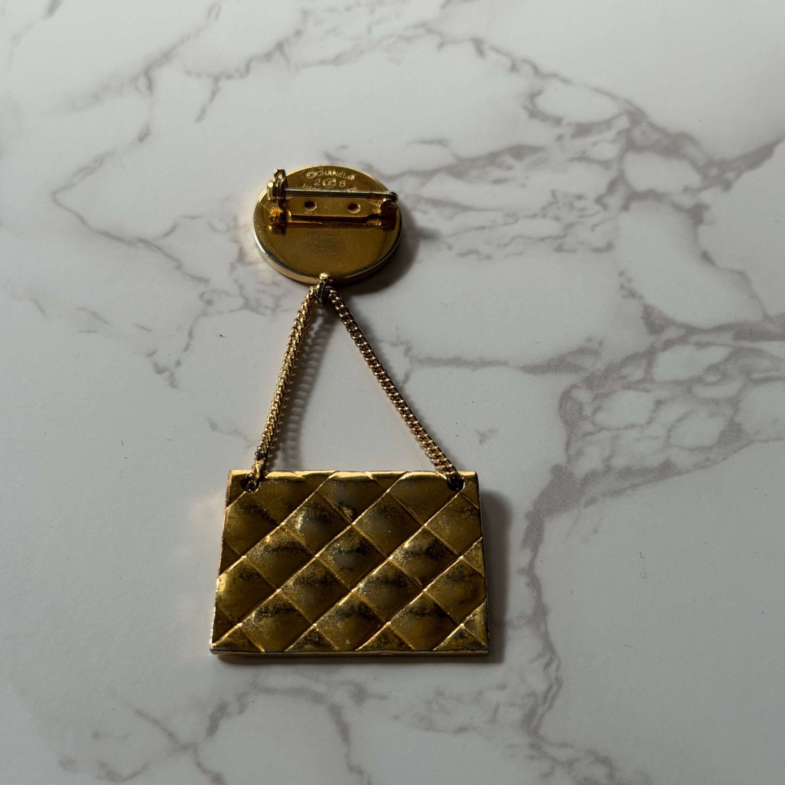 Authentic Chanel brooch handbag 24k gold plated