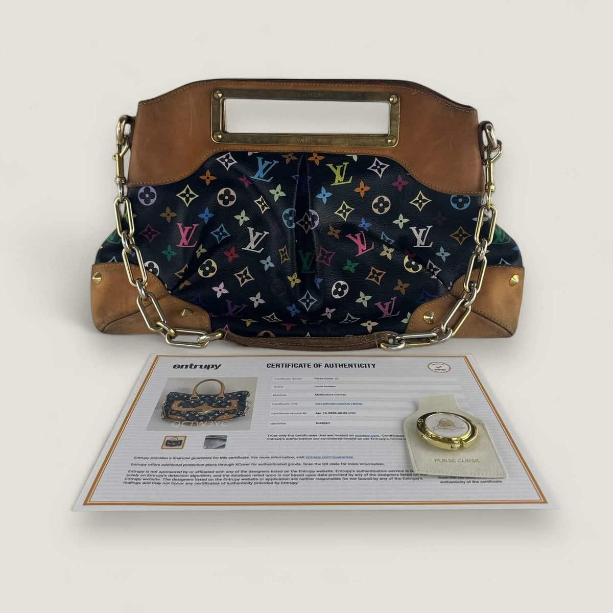 Authentic Louis Vuitton x Murakami Judy GM bag with Entrupy authenticity certificate