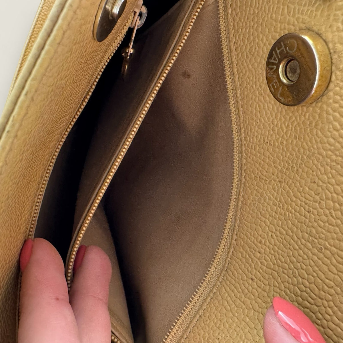 Authentic vintage Chanel tote inside