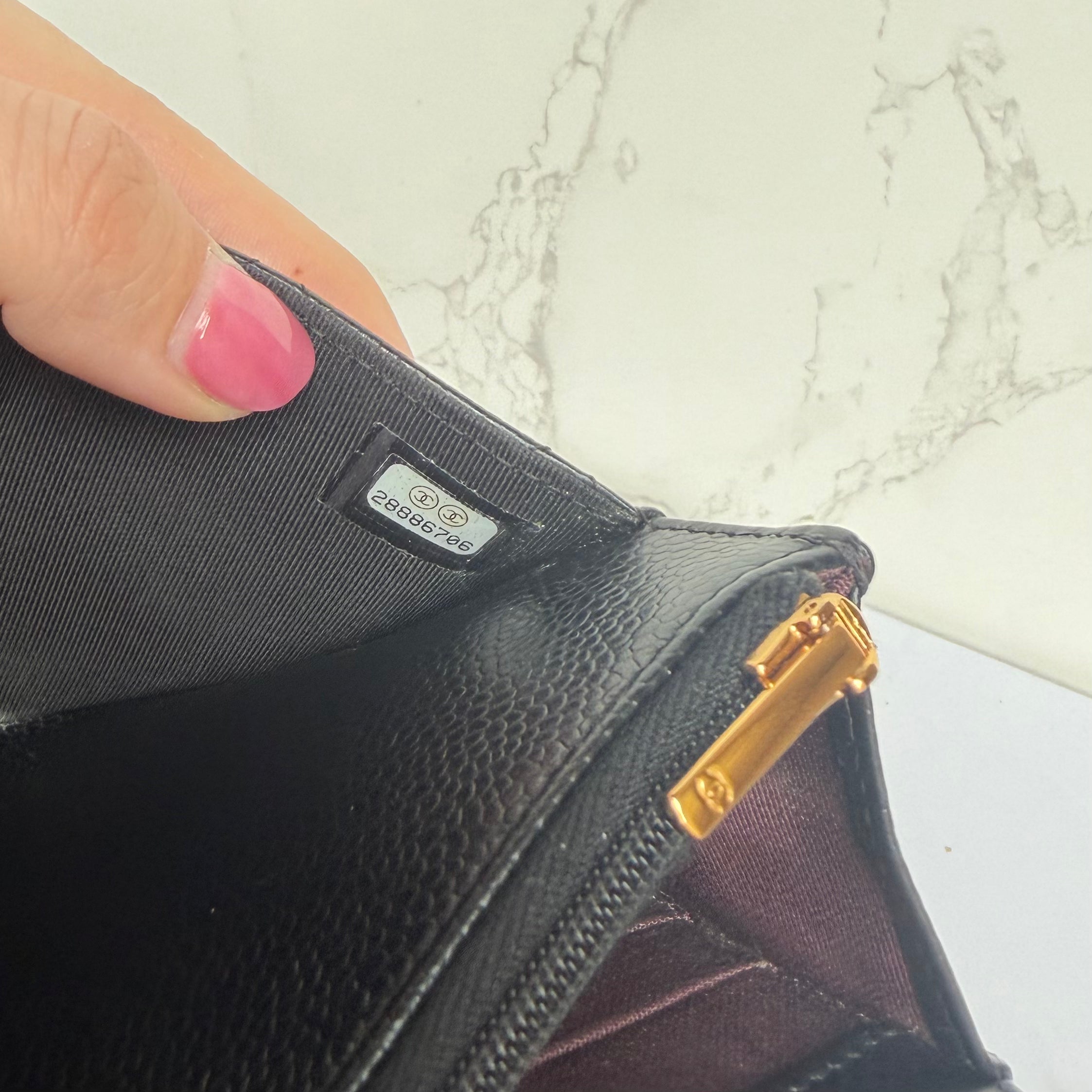 Chanel black caviar wallet on chain