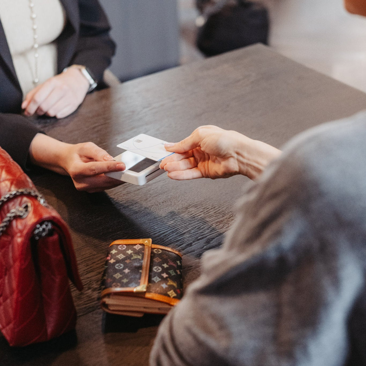Card payment is available in the designer bag showroom of Purse Curse