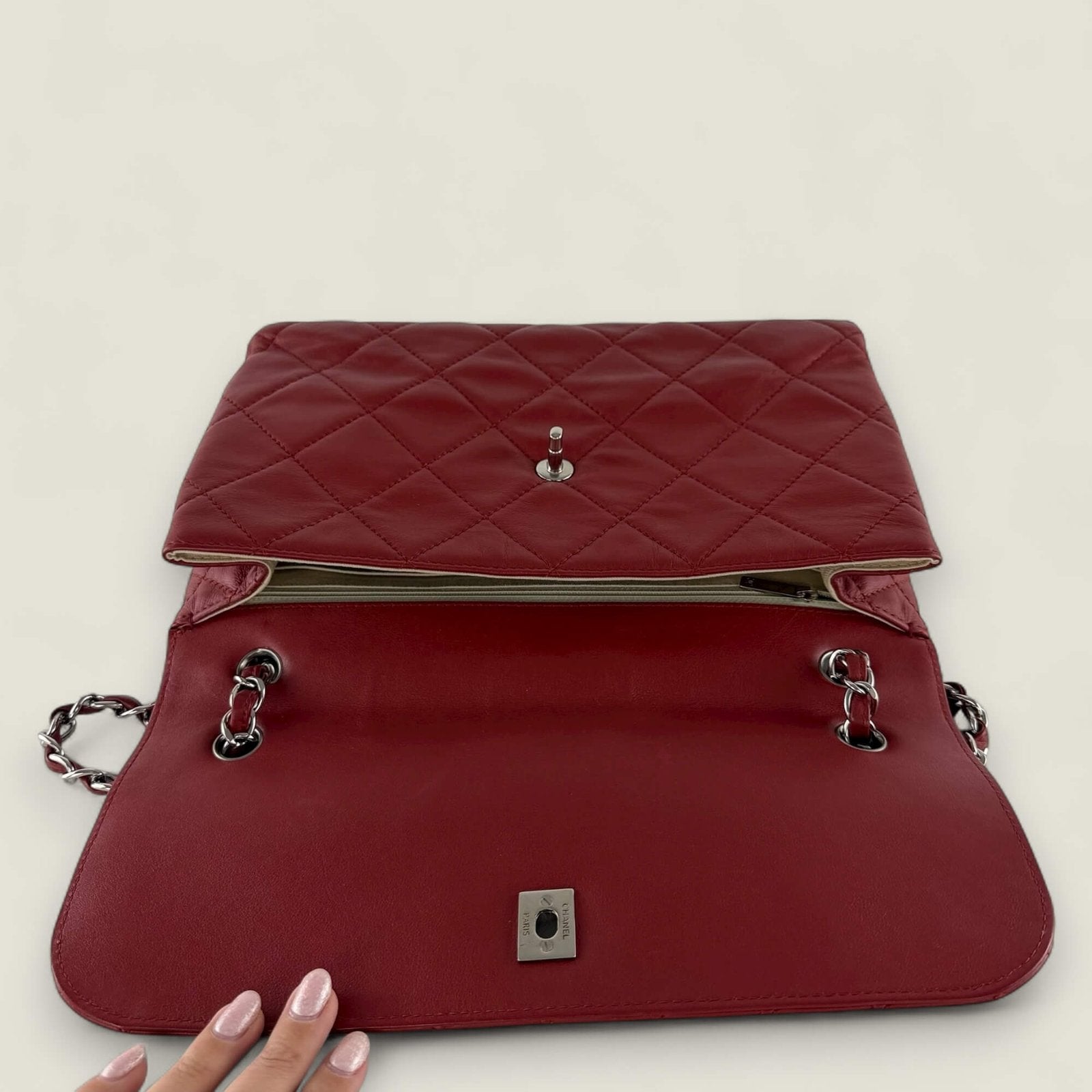 Interior authentic Chanel jumbo shoulder bag