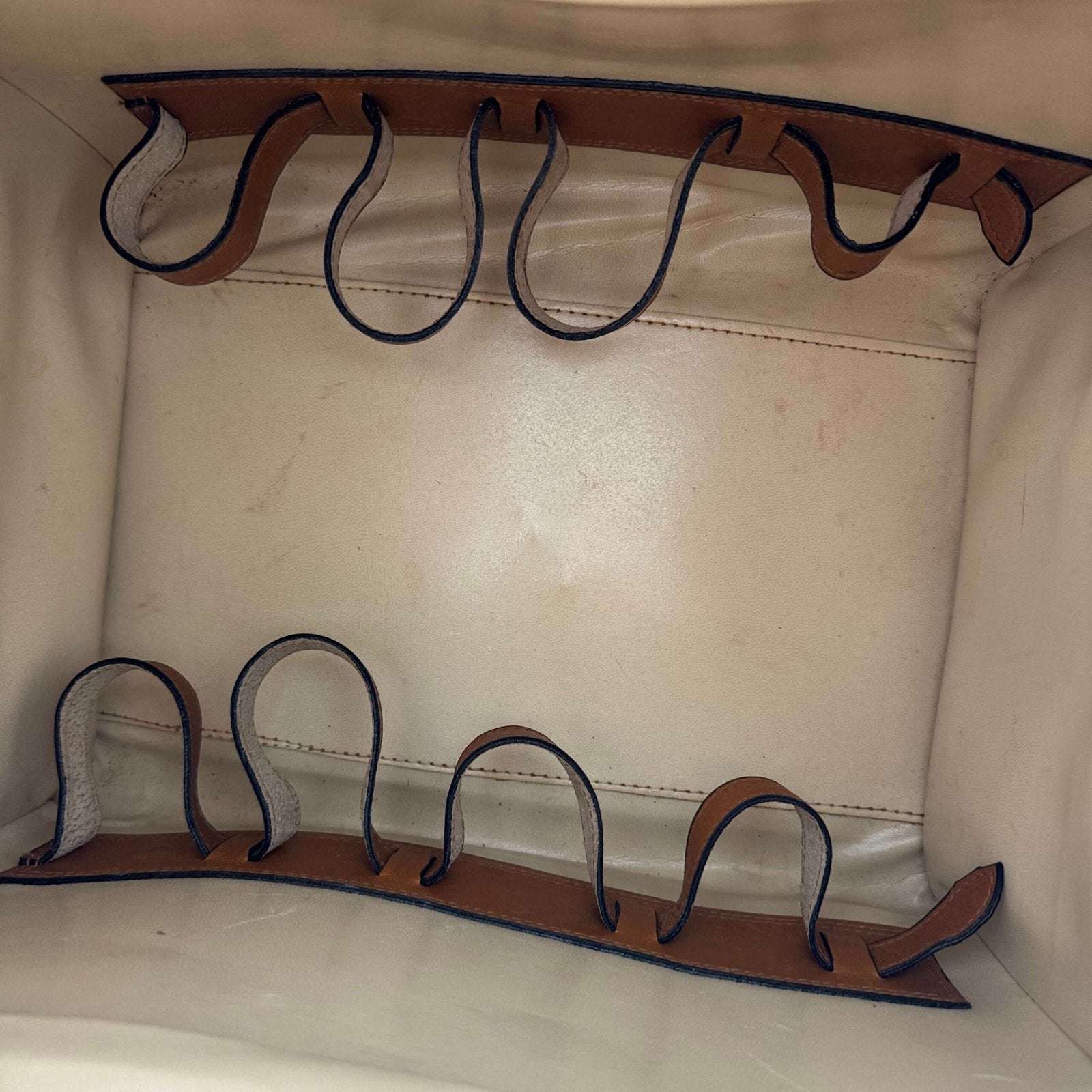 Inside pre-owned vintage Gucci koffer bag