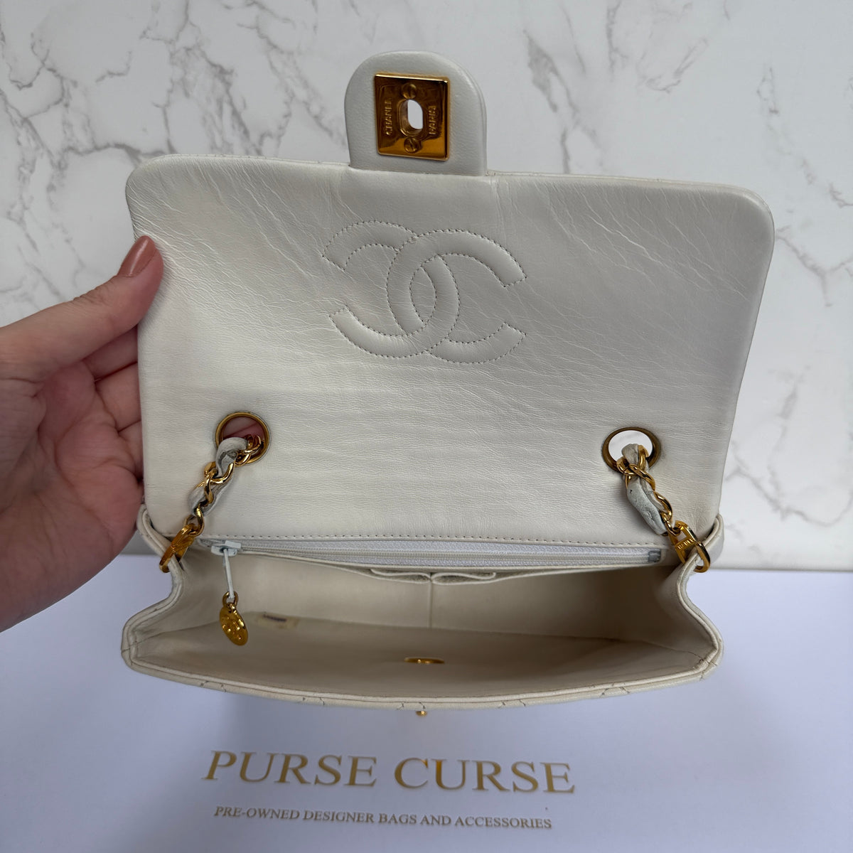 Binnenkant vintage Chanel square mini