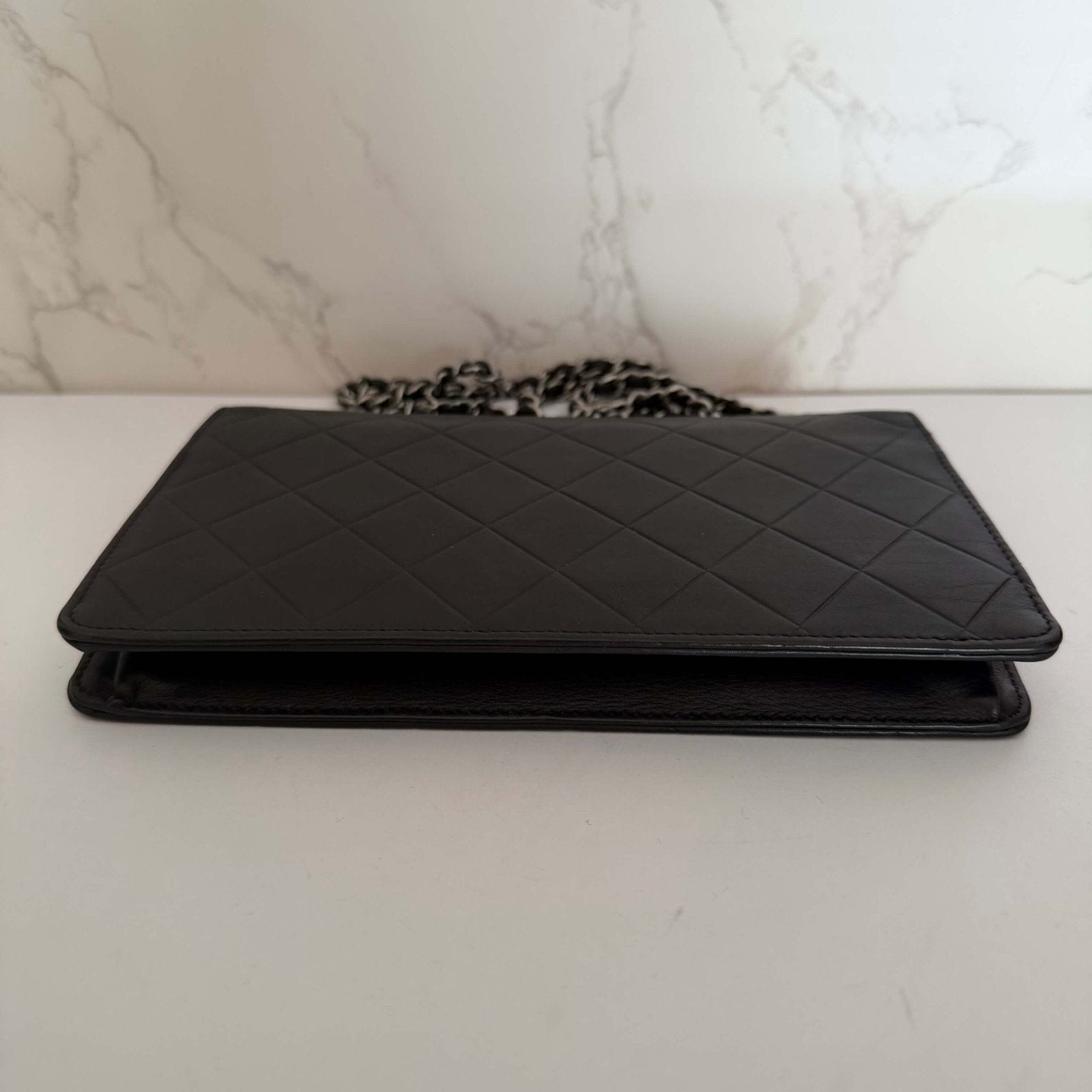 Chanel Black Quilted Lambskin Embossed LAX Wallet On Chain back