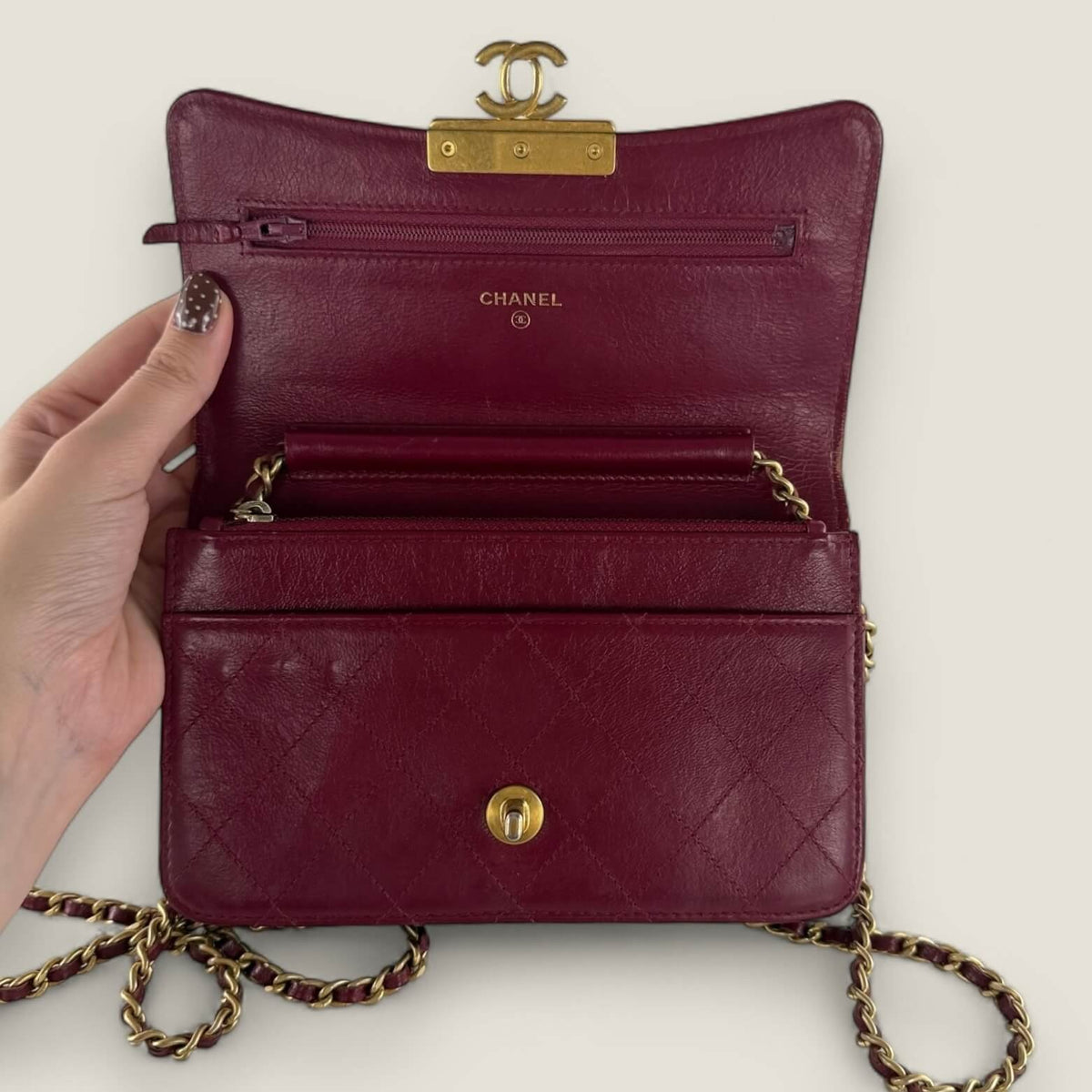 Chanel WOC red inside with logo stamp