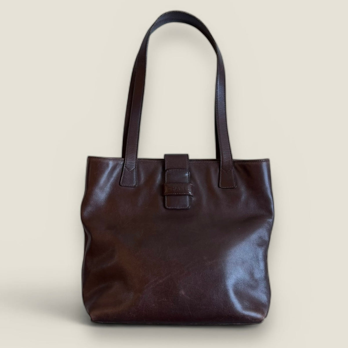 Chanel brown lambskin bag without hardware