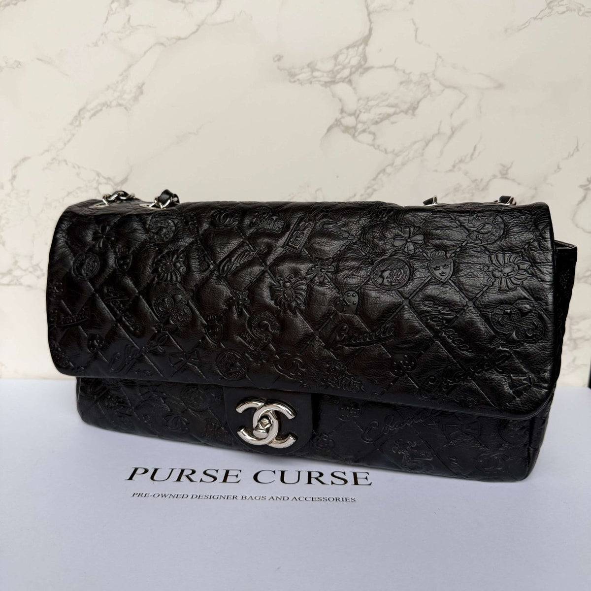 Chanel jumbo lucky symbols shoulderbag black leather