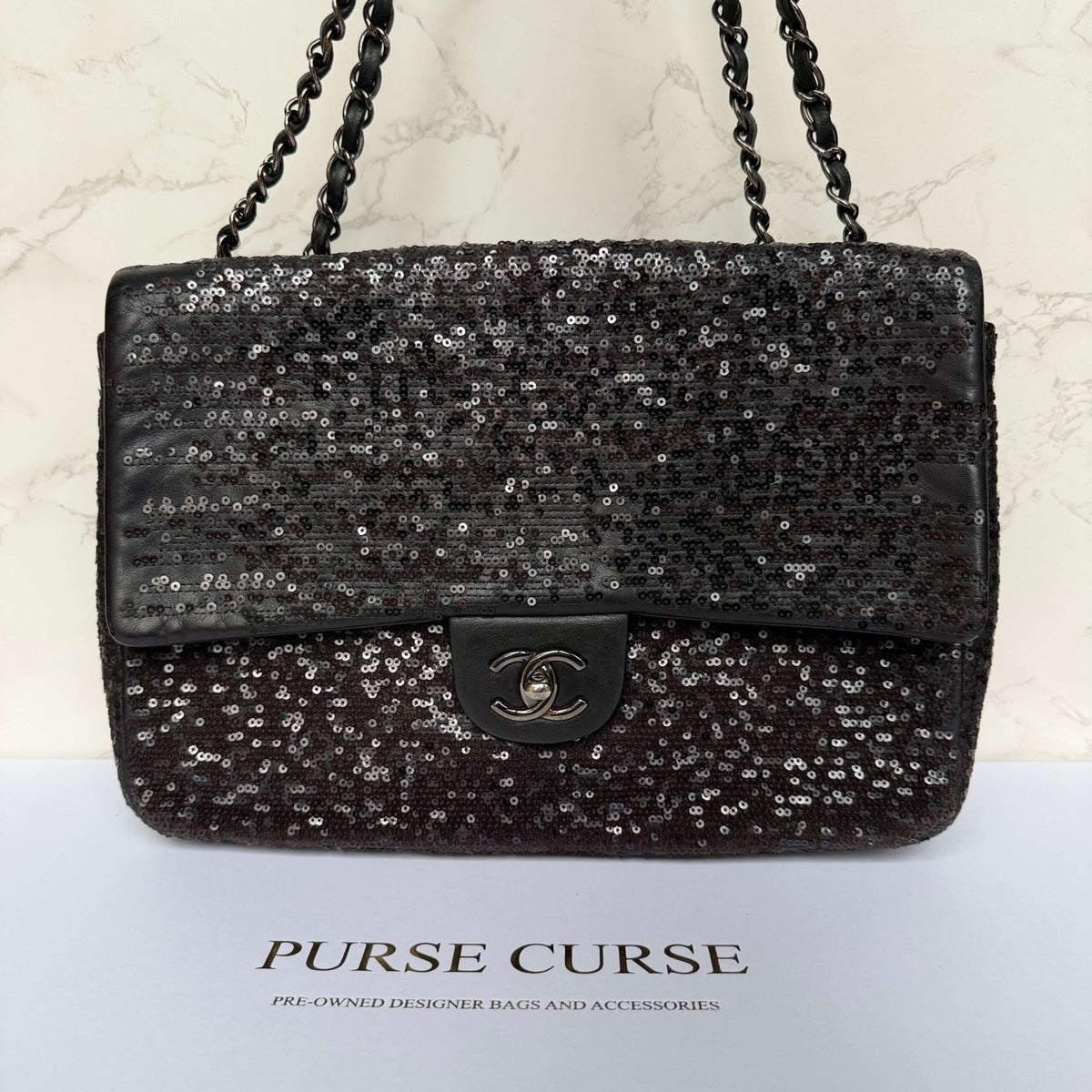 Chanel jumbo bag with black sequins