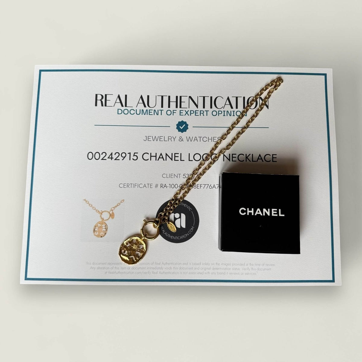 Chanel chain with Real Authentication certificate and original box