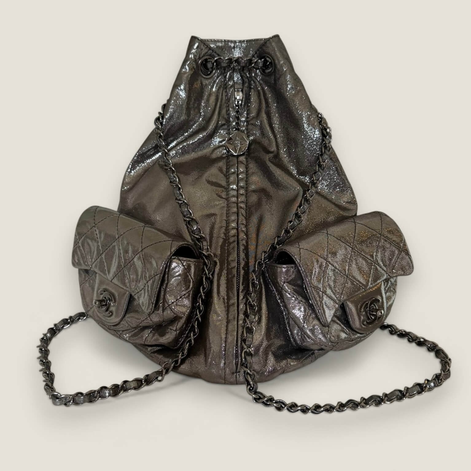 Chanel mini backpack metallic silver<br>