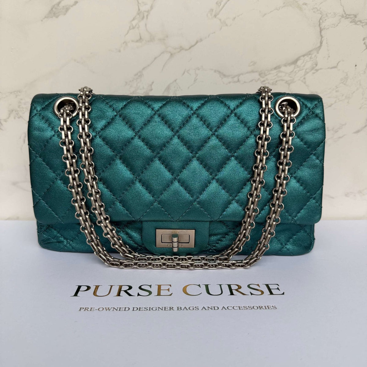 Chanel reissue 225 metallic blauw - pre-owned