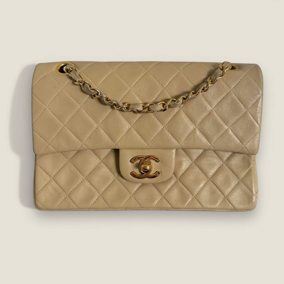 Chanel small classic flap bag beige vintage