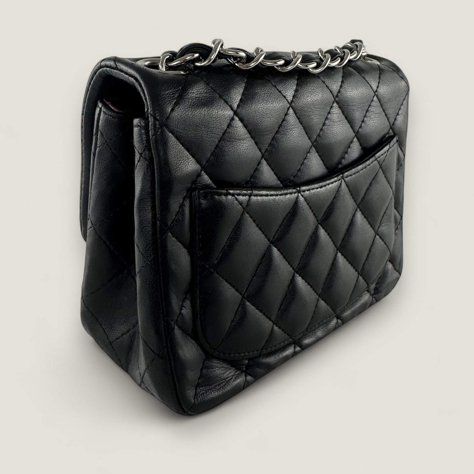 Chanel bag black lambskin silver hardware