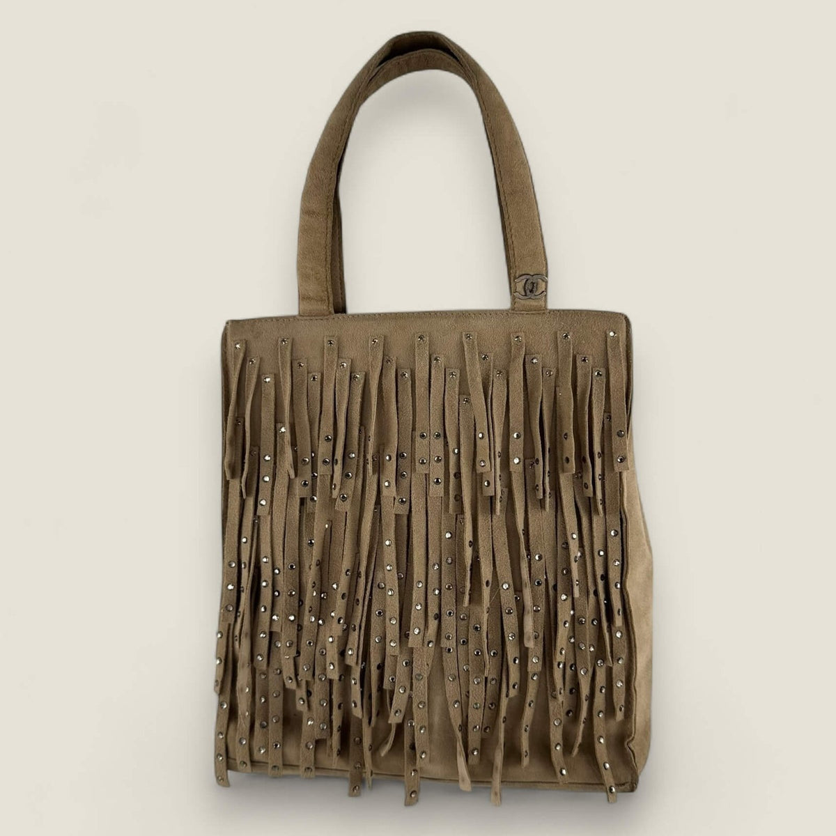Chanel fringe mini tote bag beige