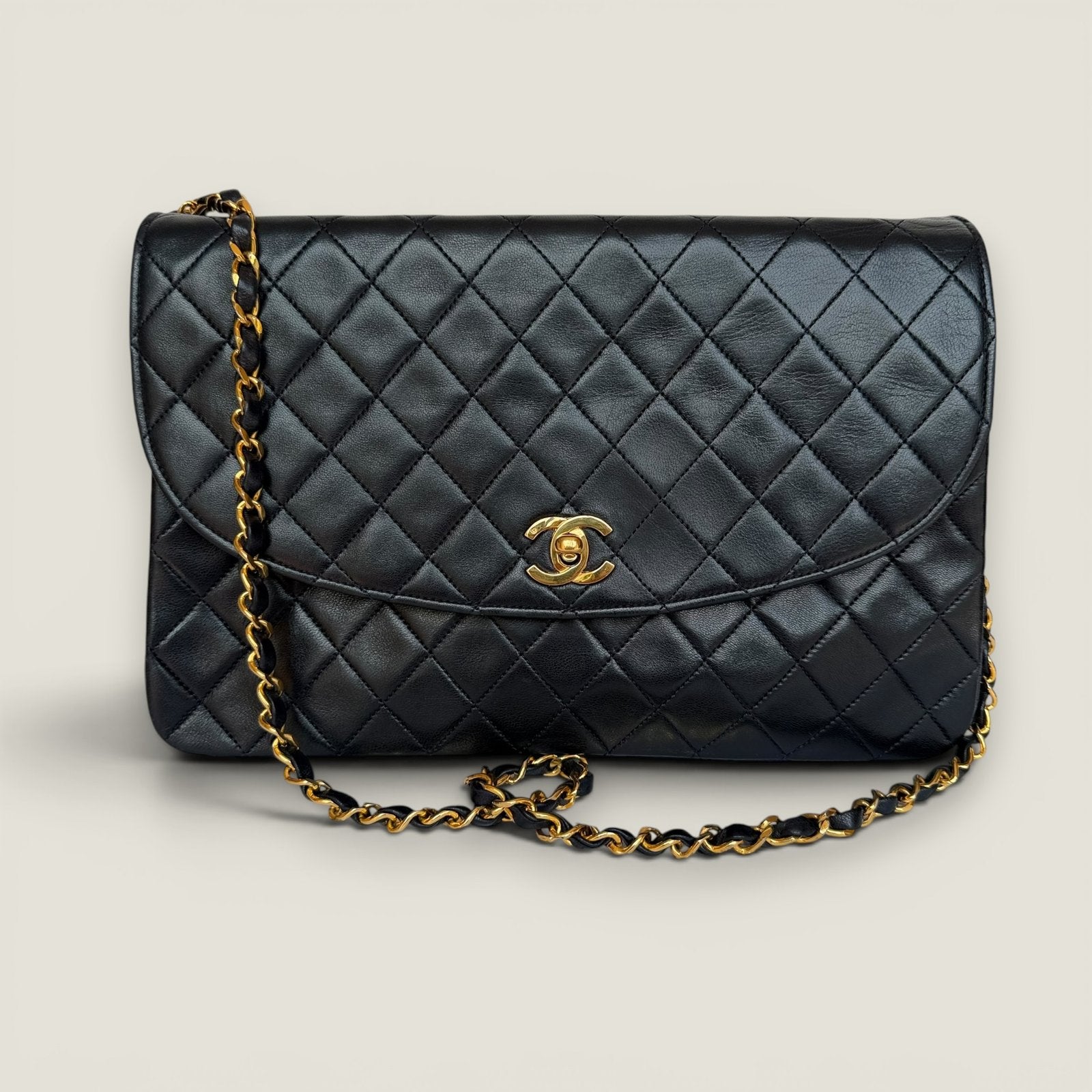 Chanel vintage matelassé navy lambskin large single flap