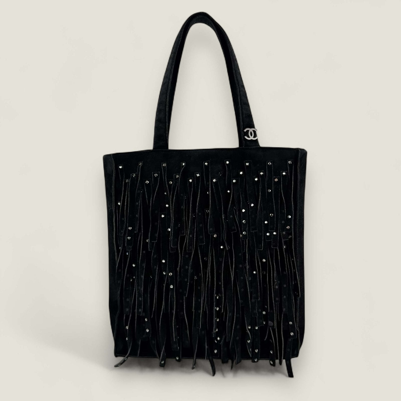 Chanel vintage suede fringe rhinestone mini tote - pre-owned