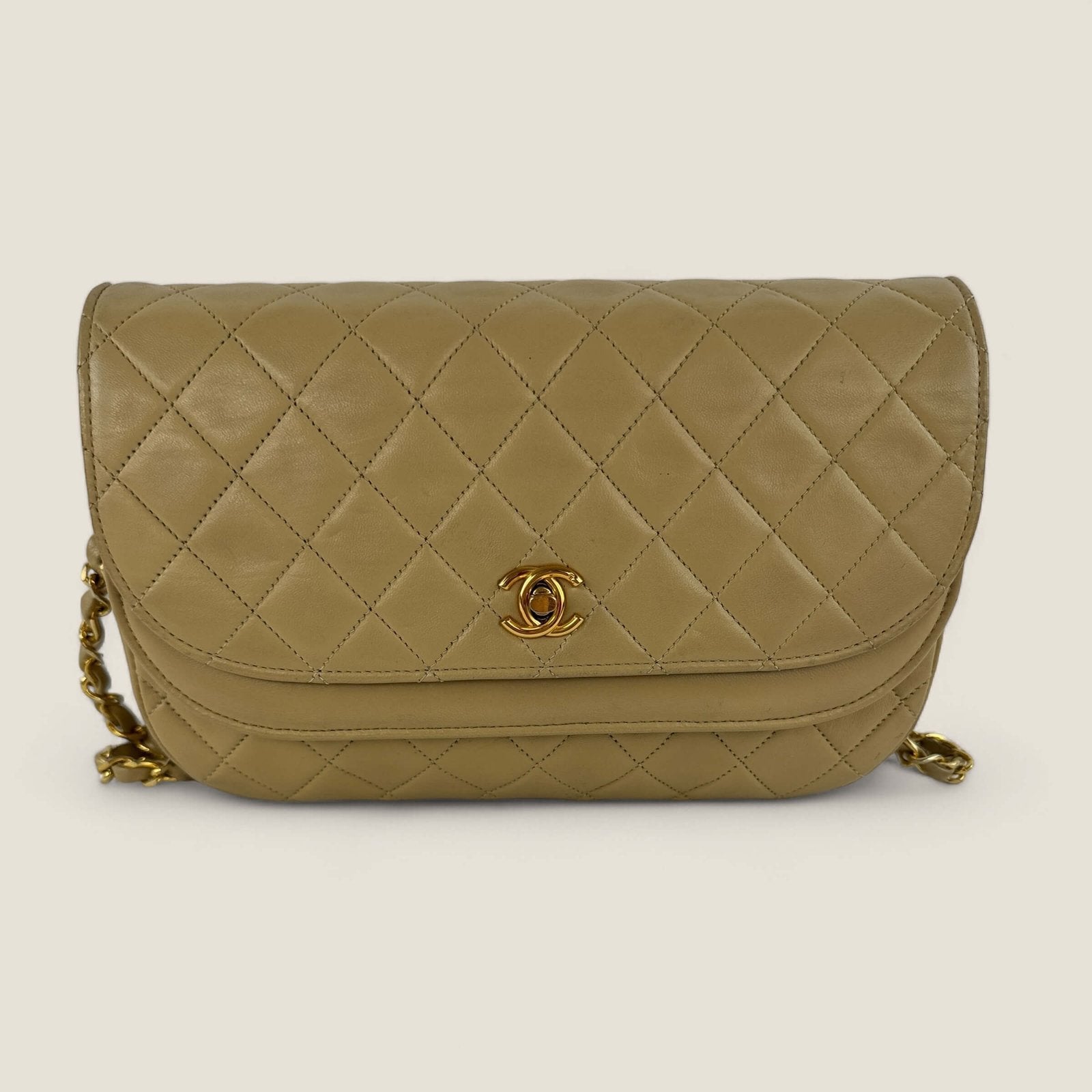 Chanel vintage bag half moon double flap shoulder bag beige lambskin