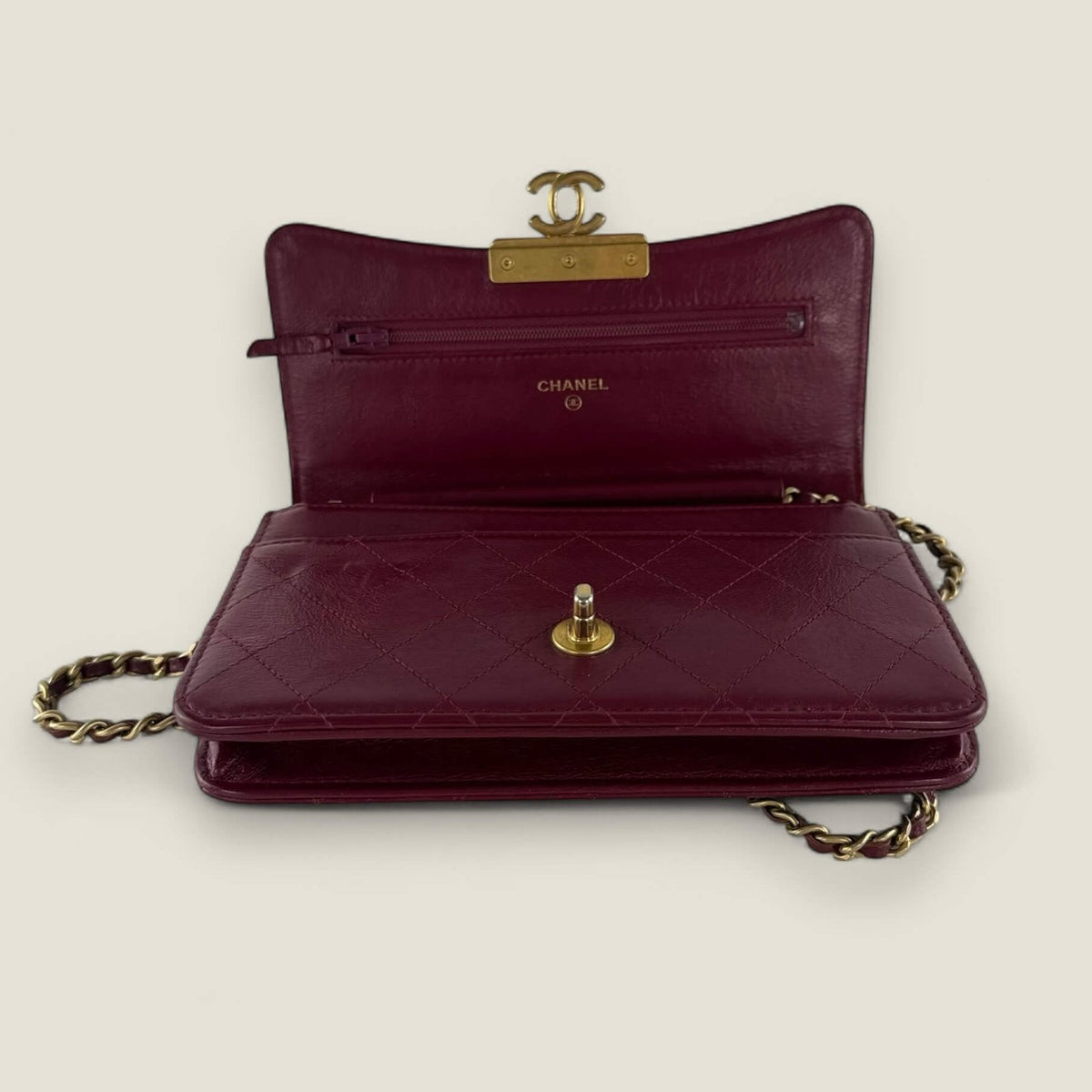 Chanel wallet on chain goatskin open